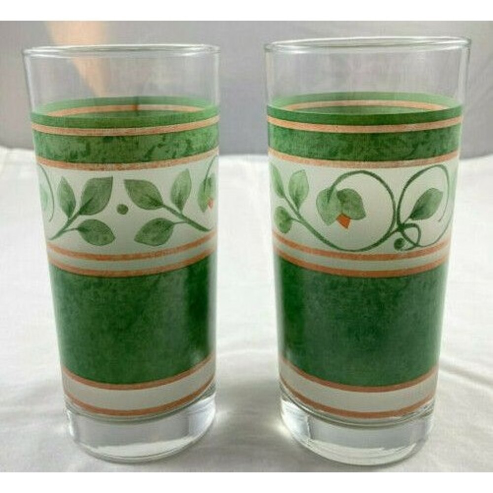 Pfaltzgraff French Quarter Tumbler Drinking Glasses Set of 2 Green Yellow